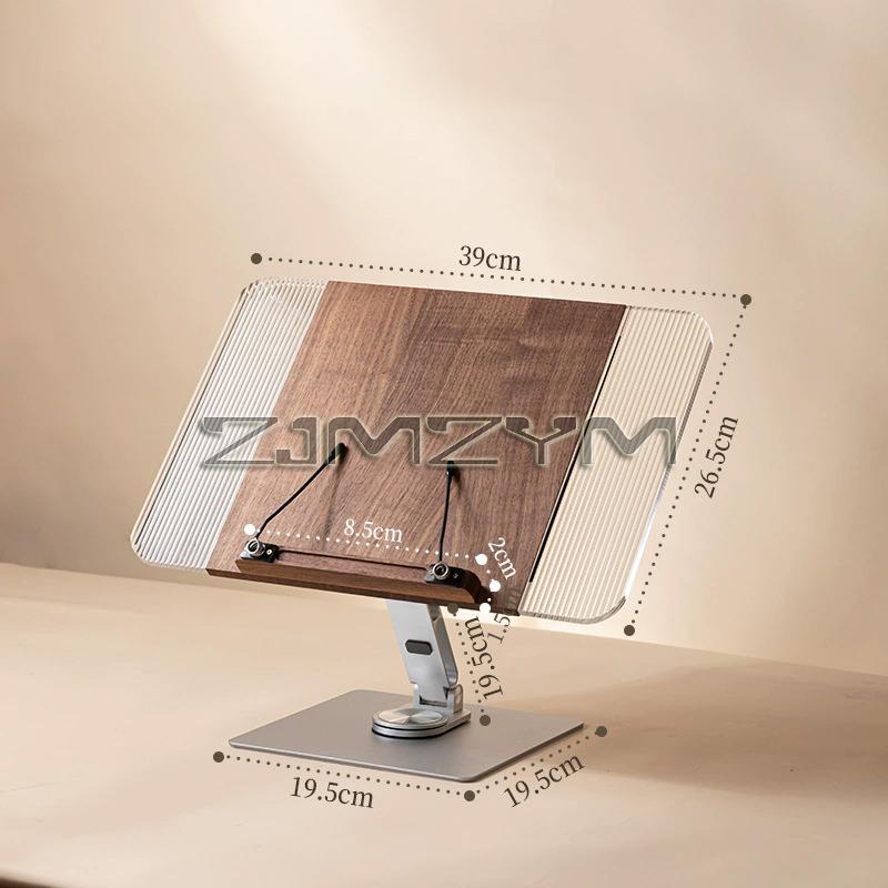 Book Stand for Reading Adjustable Book Holder with 360° Rotating Base Elastic Page Clips Foldable Desktop Riser Stand