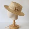 Natural Boat Straw Hat Fashion Letter Sun Hat for Women with Chain Elegant Ladies Party Dress Travel Beach  Hats