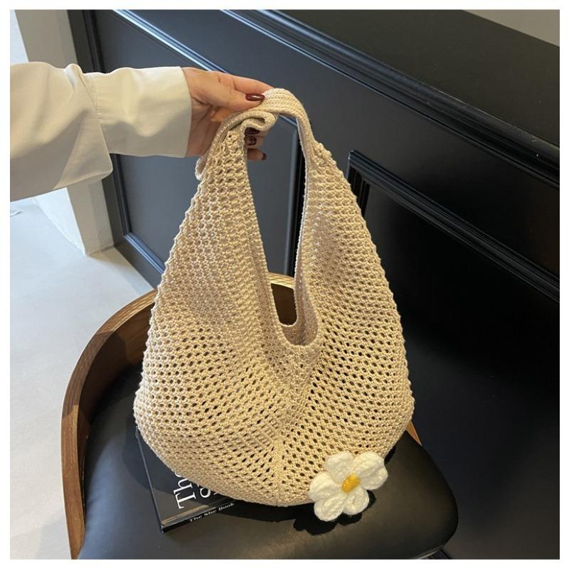 Вязаная ажурная пляжная сумка-тоут из хлопковой нити с цветочным узором большой вместимости, женская новинка, для отпуска на море