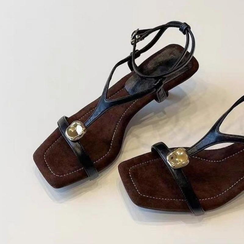 Fashion Square Toe High Heels Shoes Woman Summer Heeled Sandals Slingback 2025 Trend Shallow Dress Women Open Toe Pumps Elegant Zapatos