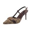 Fashionable Women's Sandals with Thin Heels and Shallow Mouth Pattern, Gold Buckle, Comfortable High Heels Women Shoes