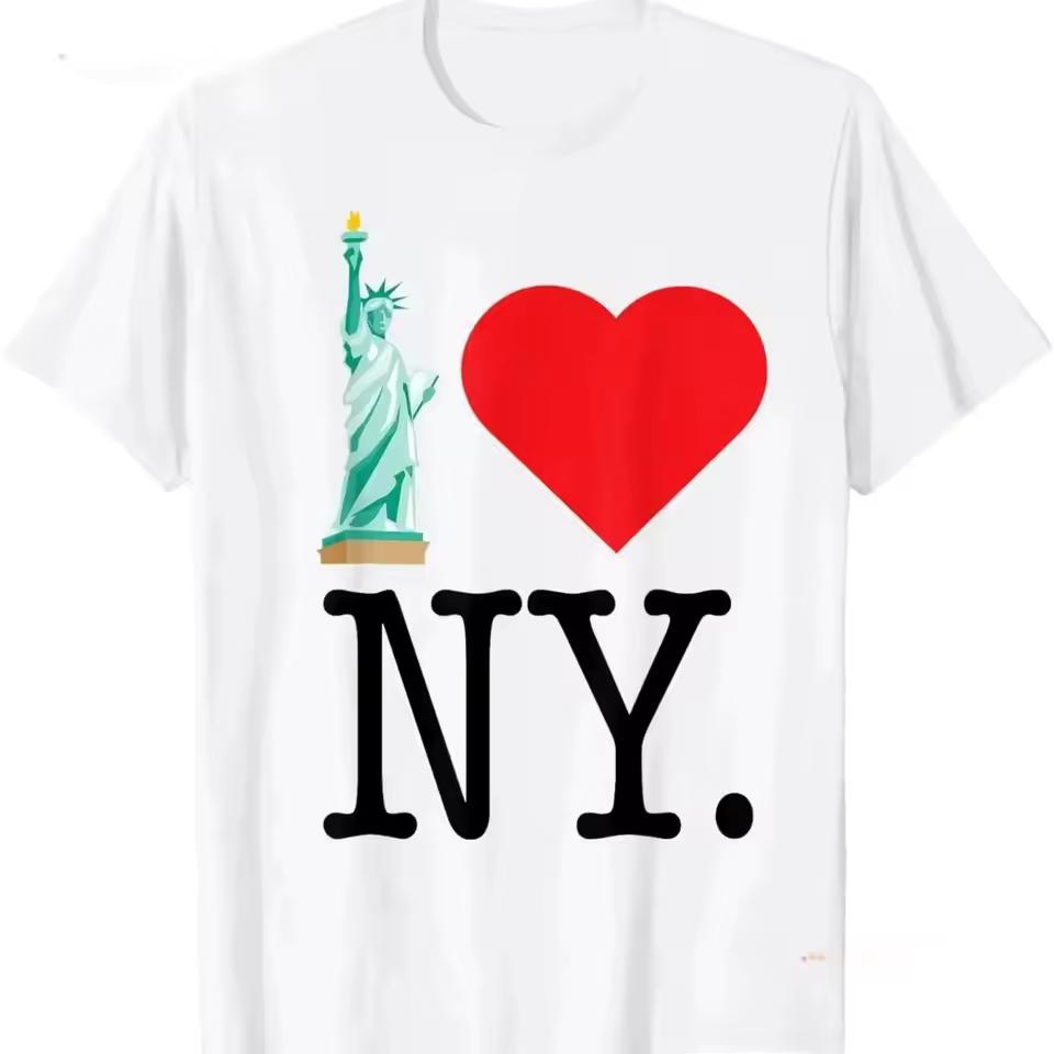 Я Очень Сердце Любовь Нью-Йорк NY Статуя Свободы Женская Футболка Винтажная Стиранная Повседневные Топы Футболки Графические Дышащие Уличная Одежда