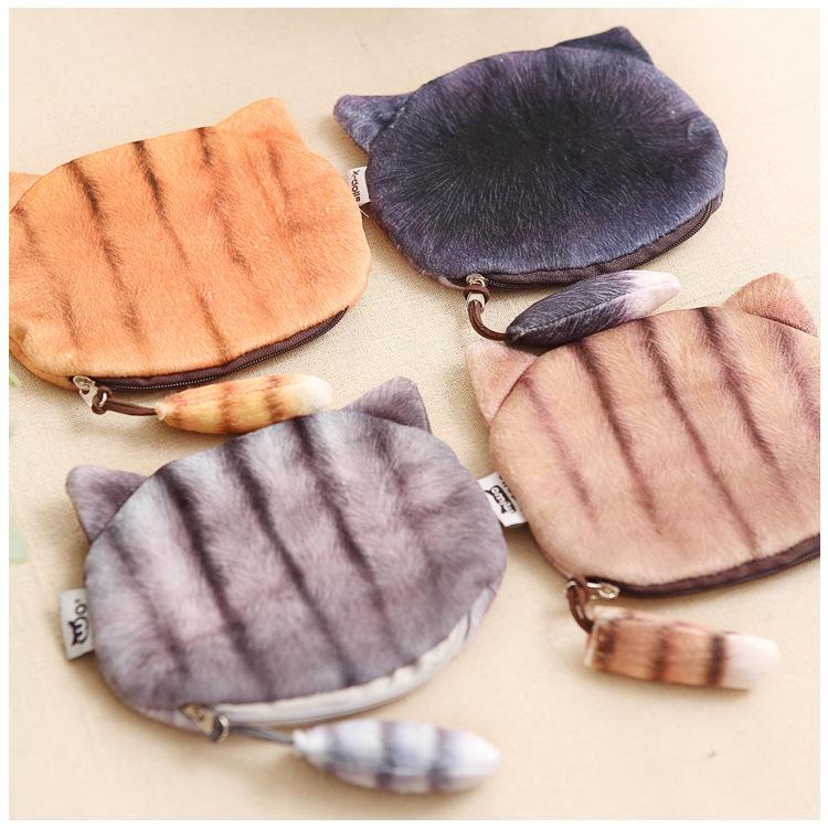 3D Cat Head Plush Coin Purse with Tail