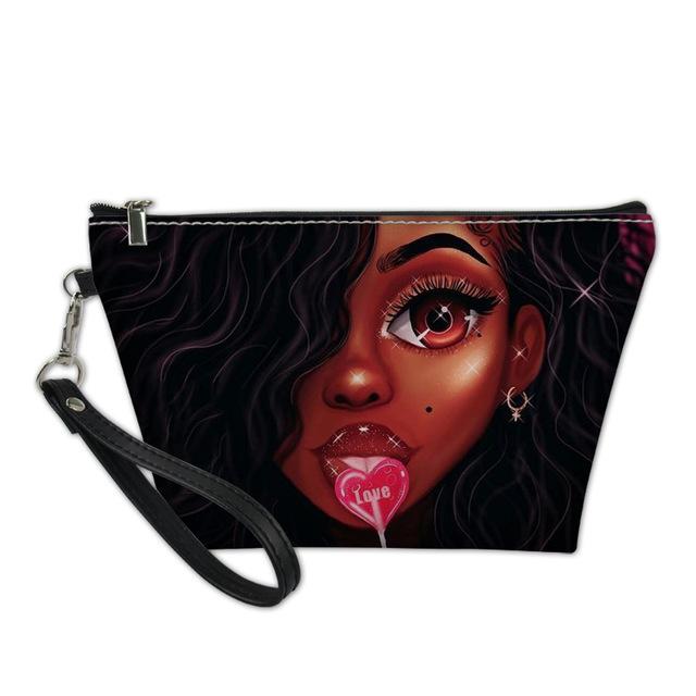 Custom Makeup Bags Afro African Girls Print Cute Cosmetic Bag Beauty Travel Organizer Make up Pouch Suitcase Women Toiletry Bag