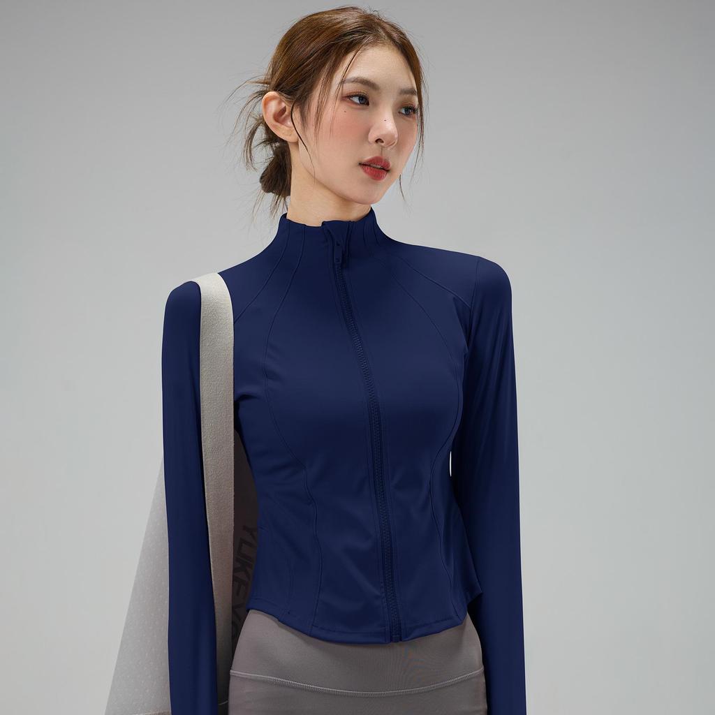 Женская приталенная куртка для йоги с задними карманами - с длинным рукавом, повседневная верхняя одежда для активного отдыха на осень и зиму