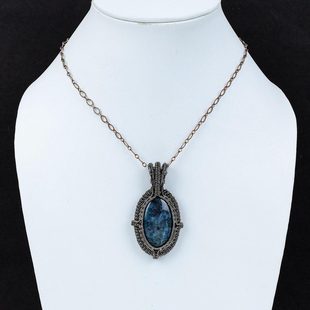 Ruby In Blue Kyanite Pendant Copper Wire Wrapped Gemstone Pendant Handmade Unique Copper Jewelry Designer Pendant For Gift Wire Wrap Jewelry
