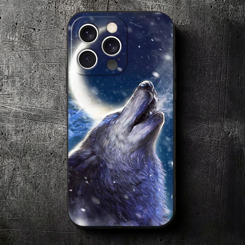 Мягкий чехол для телефона с изображением Волка-Луны для iPhone 16 16E 17 Air 15 Pro Max 14 Plus 13 Mini 11 12 7 Черная задняя крышка