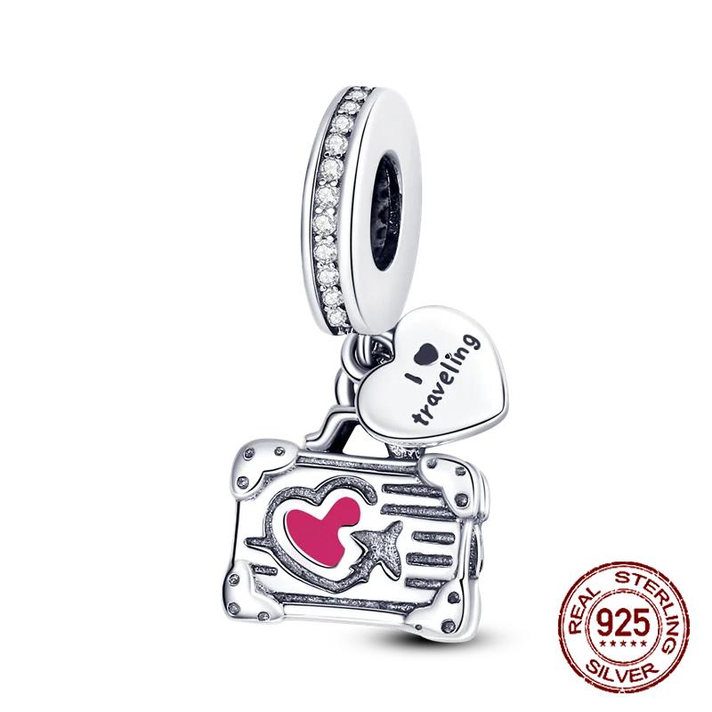 Copper Travel Theme Suitcase Camera Bag Pendant Beads Charms Fit Original Bracelets Women Diy Jewelry Gift