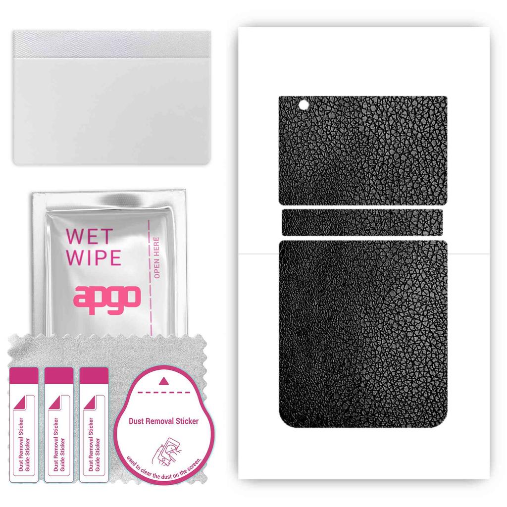 apgo Protective Skin Sticker for the Back Compatible with Samsung Galaxy Z Flip 3, Wrap Film, Foil, Vinyl - Pattern Black Leather