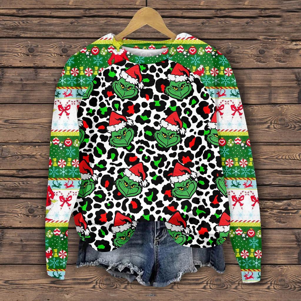 Женская мода повседневная толстовка с длинным рукавом и вставкой на плече с принтом на Хэллоуин с круглым вырезом