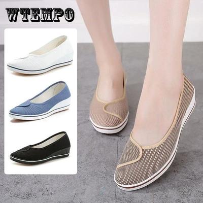 Туфли на плоской подошве из старой пекинской ткани. Женская повседневная обувь. Однотонные туфли без шнуровки на танкетке. Нескользящая дышащая обувь. Высококачественная парусиновая обувь.