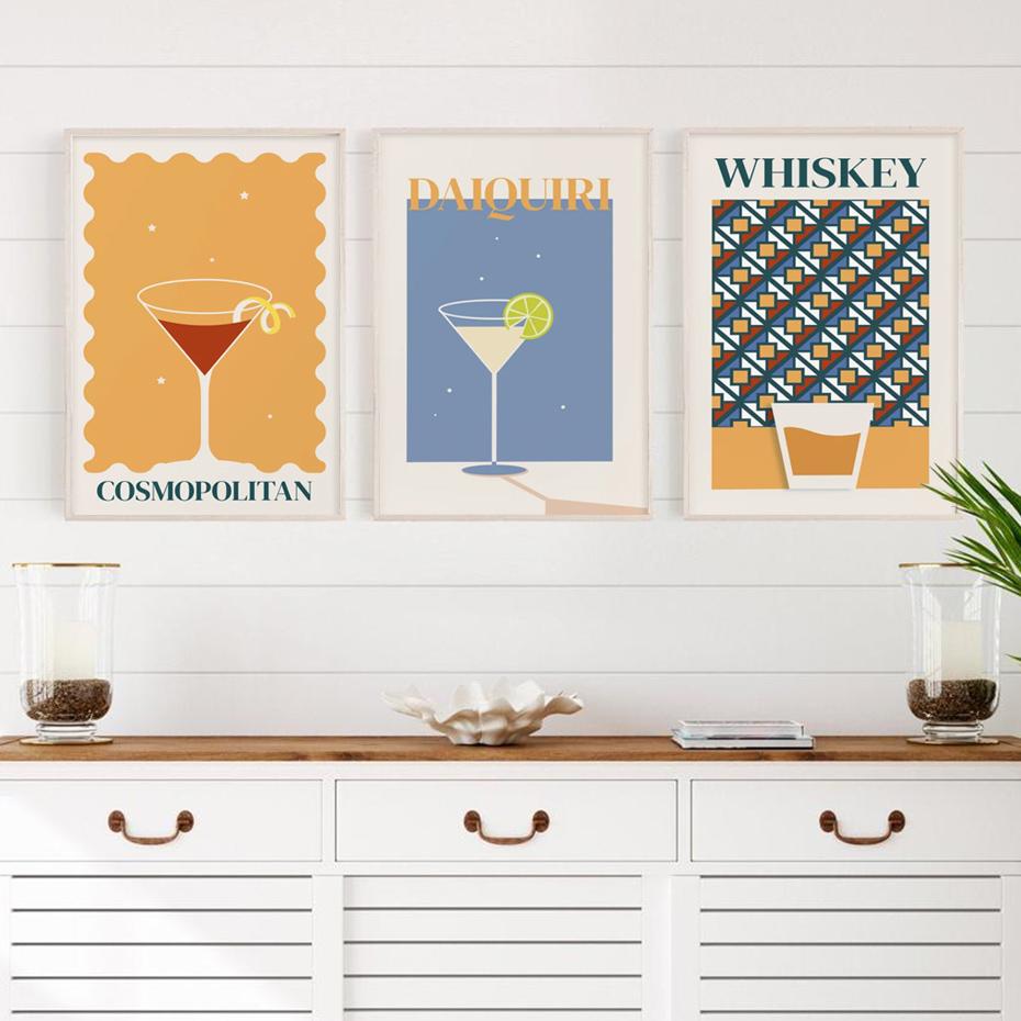 Abstract Cocktail Colorful Modern Posters Prints Canvas Painting Wall Art Pictures for Living Room Bar Kitchen Decor
