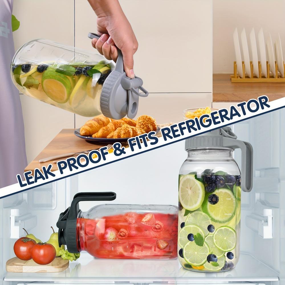Glass Pitchers with Lid, Set of 2, 64OZ Leak-Proof Airtight Mason Jars, Wide Mouth Water Jugs for Cold Brew Coffee, Iced Tea, Milk, Food Storage