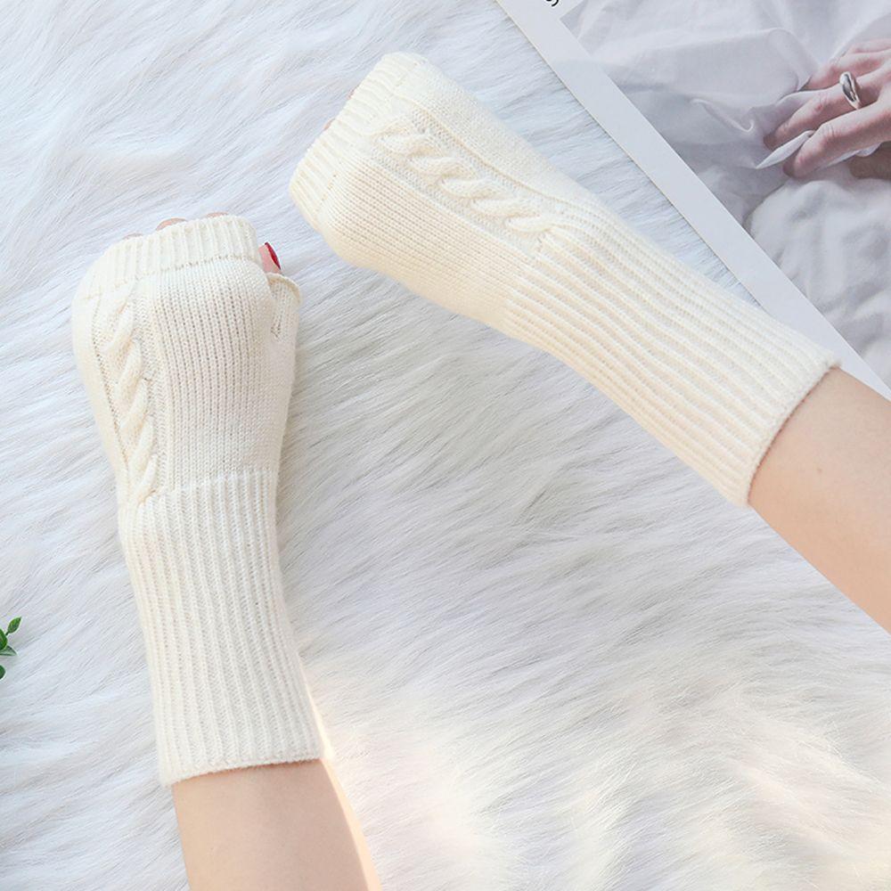 Winter Wrist Arm Faux Wool Women Arm Warmers Hand Mitten Fingerless Gloves Korean Knitted Gloves