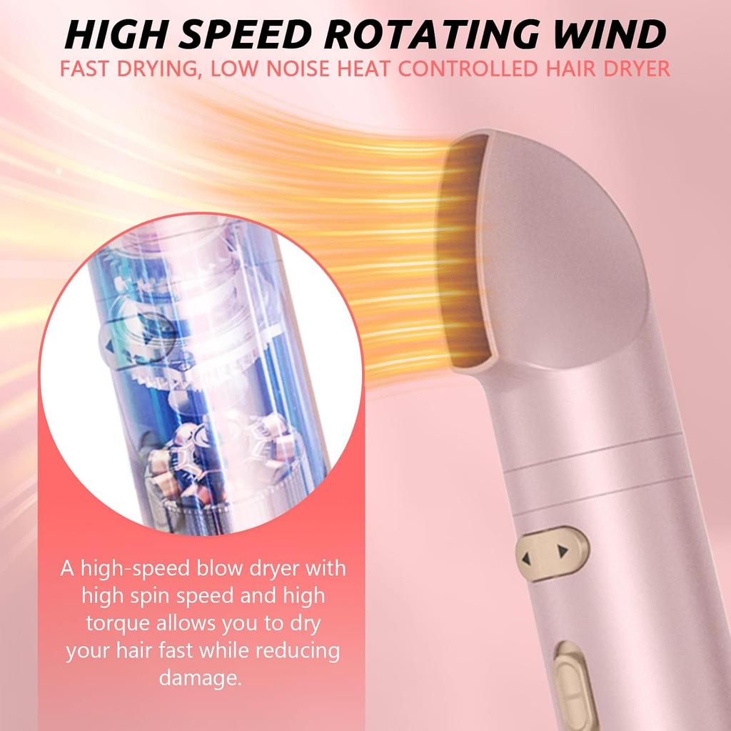 3 in 1 Curl Brush Heat Brush, 200 Millions Negative Ionic Hair Styler, Hair Dryer Set with 38/50MM Thermal Brush & Dryer, (Pink)