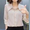New Fashion Women's Stripe Shirt Spring/Summer Korean Long Sleeve Bottoming Blouse Turn Down Collar Top L-7XL