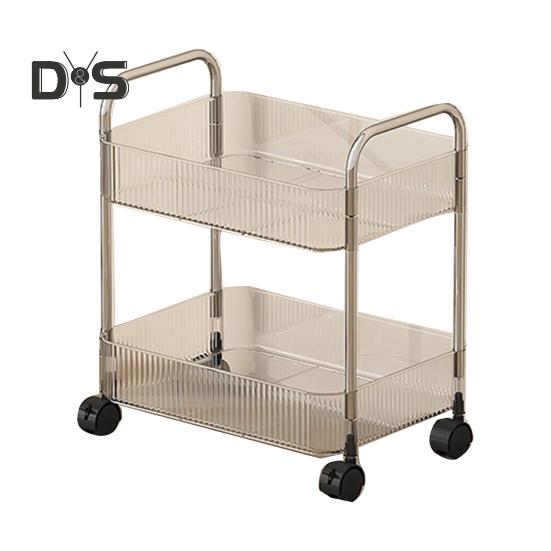 Movable Shelf with Wheels Multi-tiers Storage Rack Rolling Cart Transparent Basket Organizer Trolley for Snacks Cosmetics Bathroom