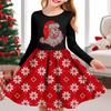 Spring Girl Casual 3D Red Diamond Snowman Print Round Neck Long Sleeve Dress Kid Princess Dress for Christmas