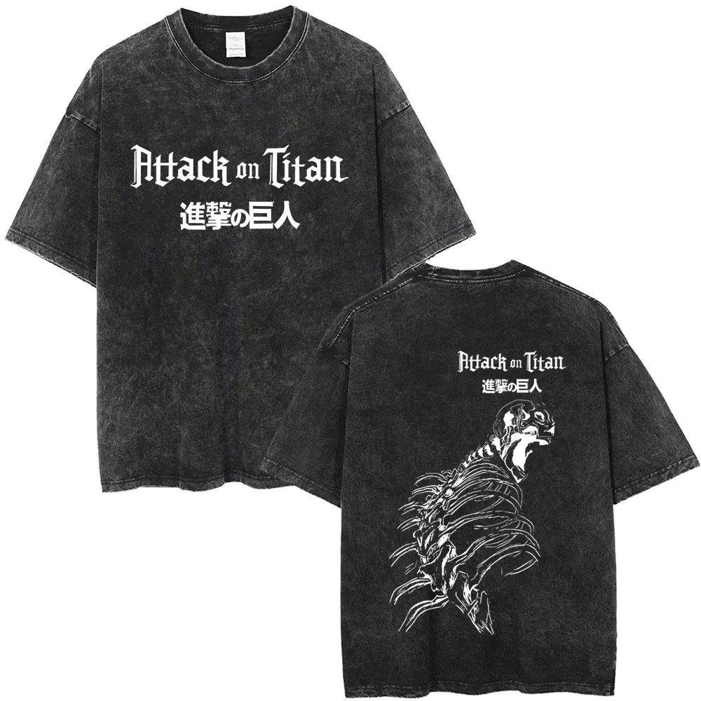 Washed Vintage Anime Attack on Titan Annie Leonhart Merch Tshirt Men Women Clothing Manga Harajuku Oversized T Shirt Streetwear
