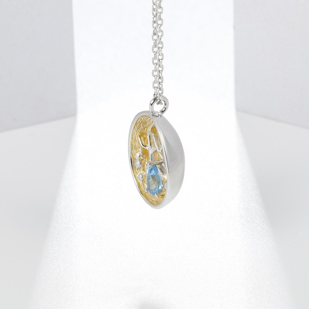 Original Designer Gemstone Pendant with Silver Chain Personalized Design S925 Silver Inlaid Natural Topaz Necklace Pendant