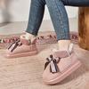 Fashion Snow Boots Women 2024 Winter New Bow Wrap with Cotton Shoes Warm Plus Fleece Flat Woolen Cotton Shoes