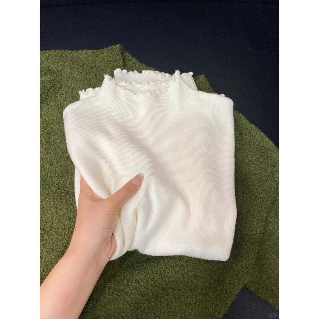 Осенне-зимняя высококачественная базовая рубашка с воротником-стойкой, длинный рукав с отделкой «грибок», женский нежный облегающий тонкий топ