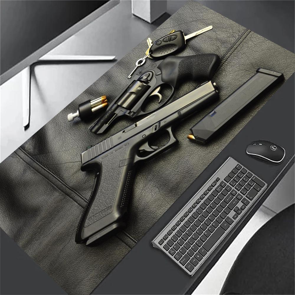 Guns XXL Large Gaming Mouse Pad Black Desk Mat Non-Slip Rubber Keyboard Mousepad Stitched Edge Computer Office Table Cushion