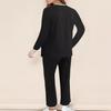 Women's Sets Black Long-sleeved V-neck Top Loose Comfortable Casual Home Drawstring Long Pants