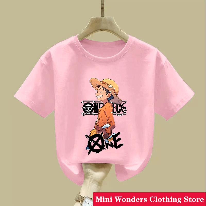 One Pieces Children TShirts Summer Anime Luffy Short Sleeves Tees Fashion Boy Girl Outdoor Clothes Base Top Birthday Gift New