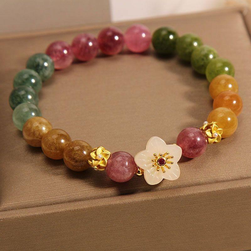 ZAKOL Fashion Natural Stone Bracelet Elegant Lily of the Valley Flower Pendant Elastic Beaded Bracelets for Women Party Zircon