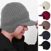 Winter Ear Protection Hat with Ear Flaps Knitted Long Brim Keep Warm Thick Elastic Anti-slip