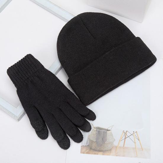Winter Warm Knitted Gloves And Hat Set for Men And Women Soft Skull Cap And Touch Screen Gloves Set for Cold Weather