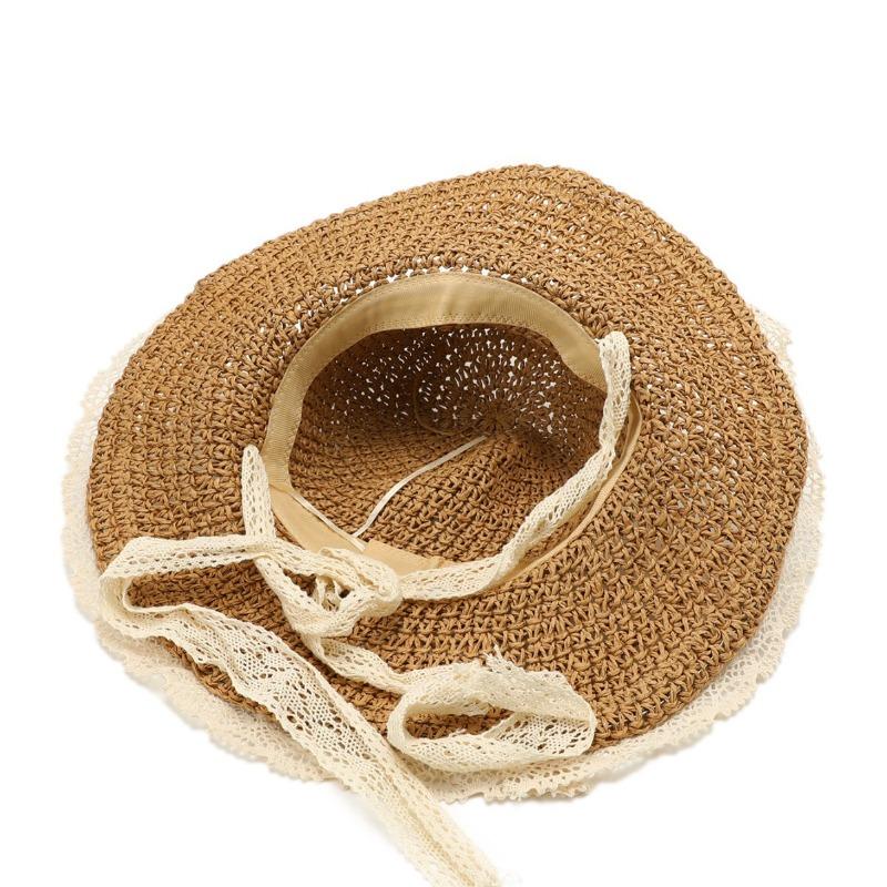 Lace Bow Straw Hat Women's Sunshade Sun Hat Seaside Beach Vacation Hat Summer Big Brim Sun Hat