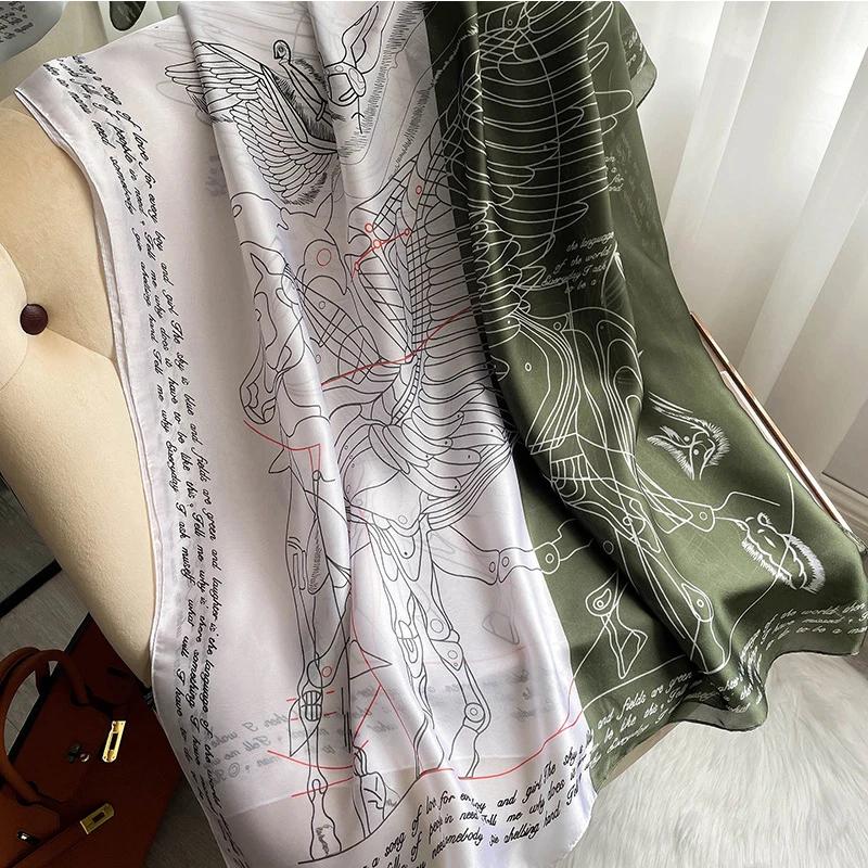 180*90cm Luxury Brand Ladies Spring Summer Long Silk Scarf Shawl Digital Painted Shawl Gogh Oil Painting Lady Foulard Bandanna