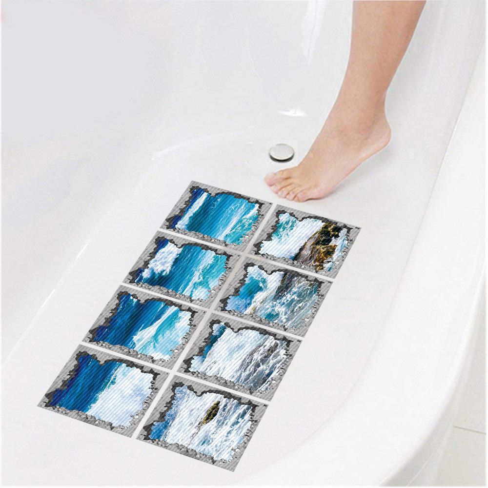 8Pcs 3D Bathtub Anti-Slip Stickers - Waterproof PVC Bathroom Safety Decals - Decorative 13x13cm Removable Self-Adhesive Mural