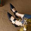 Women Nature Suede High Thick Heels  New 2024 Spring Black Apricot Square Toe Pumps Elegant Lady Metal Decoration Shoes
