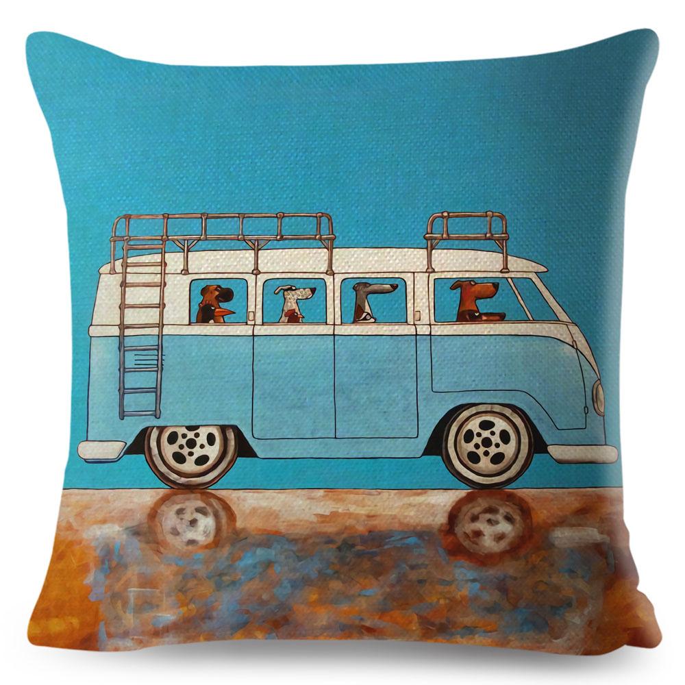 Colorful Cartoon Driving Dog Cushion Cover Decor Lovely Pet Animal Pillowcase Polyester Pillow Case for Sofa Home Car xcm