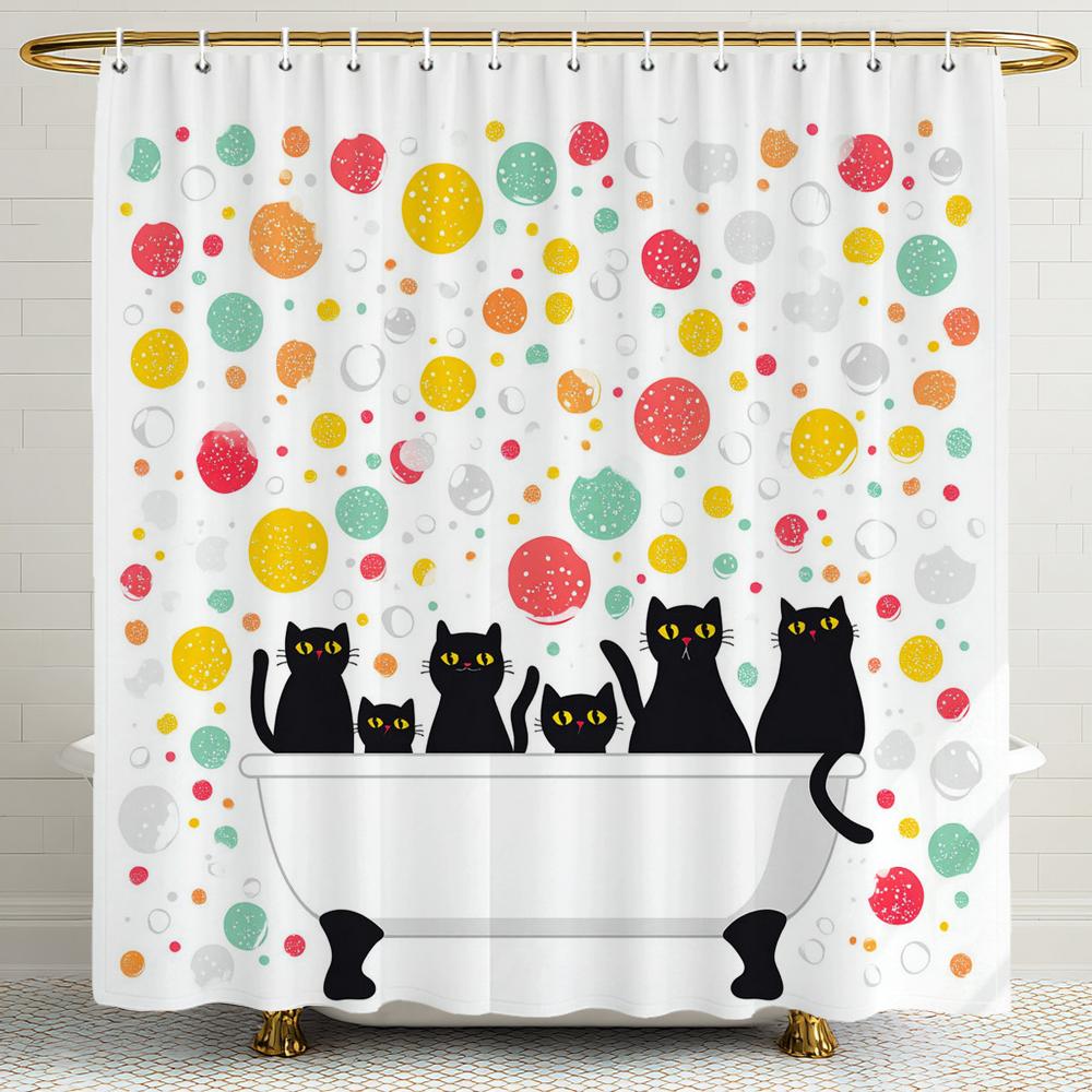 Cute Bathing Cats Art Cartoon Shower Curtain, Bathroom Decorative Shower Curtain, Waterproof Shower Curtain With Hooks
