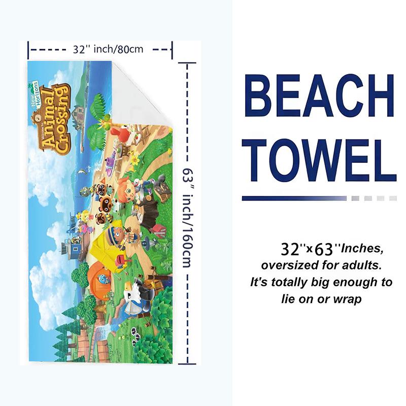 Animal Crossing Print Beach Towel, Large Soft Quick Dry Towel for Beach Camping Swimming