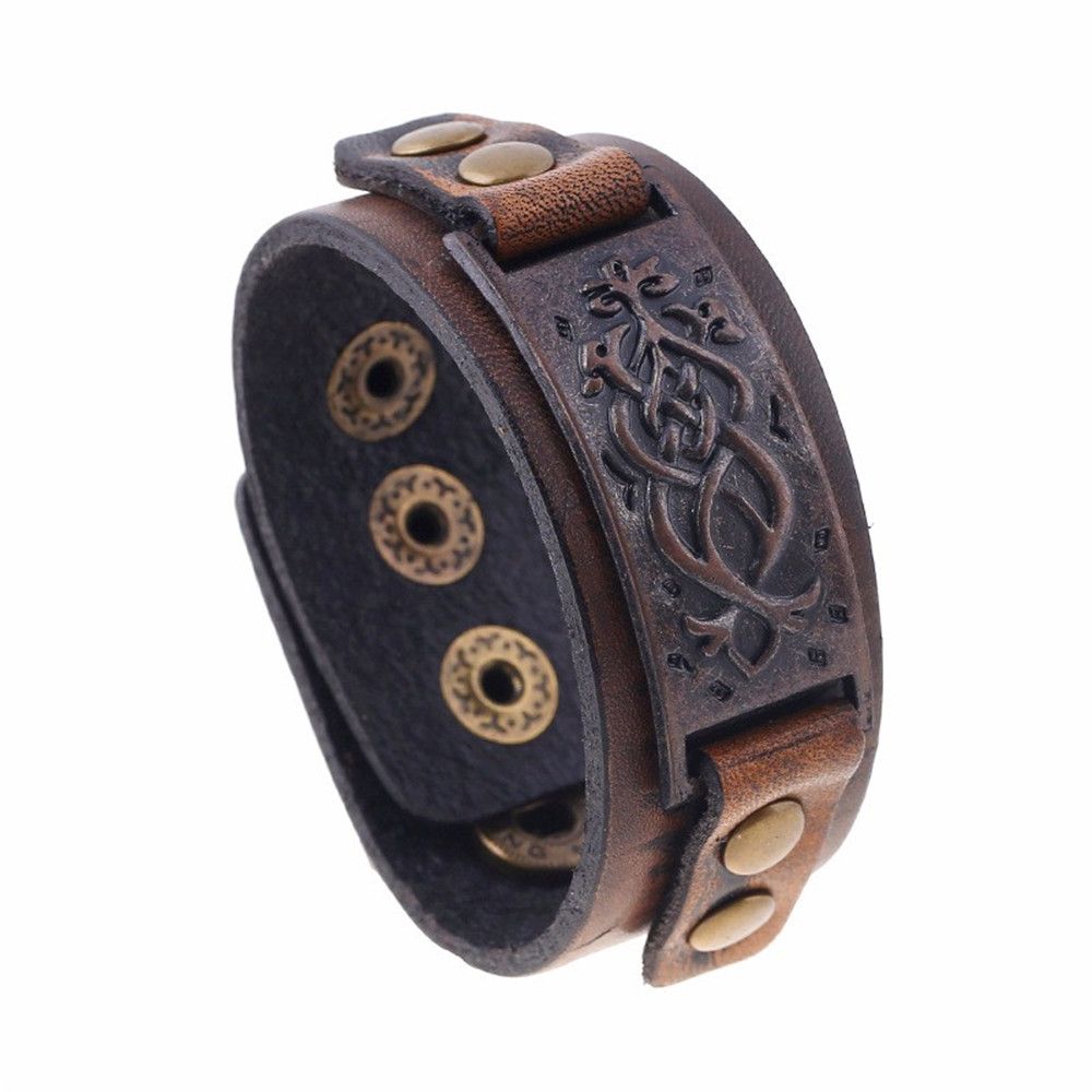 Men Women Alloy Buckle Wide Cuff Bracelet Wrap Bangle Leather Wristband Punk Snap Bracelet
