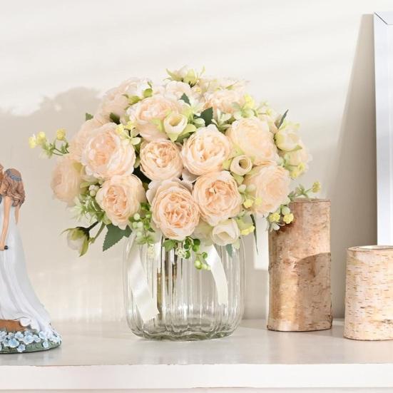 Букет из 5 искусственных пионов с бутонами, реалистичный цветок пиона из искусственного шелка со стеблем для свадьбы, свадебный букет, цветочная композиция, украшение стола