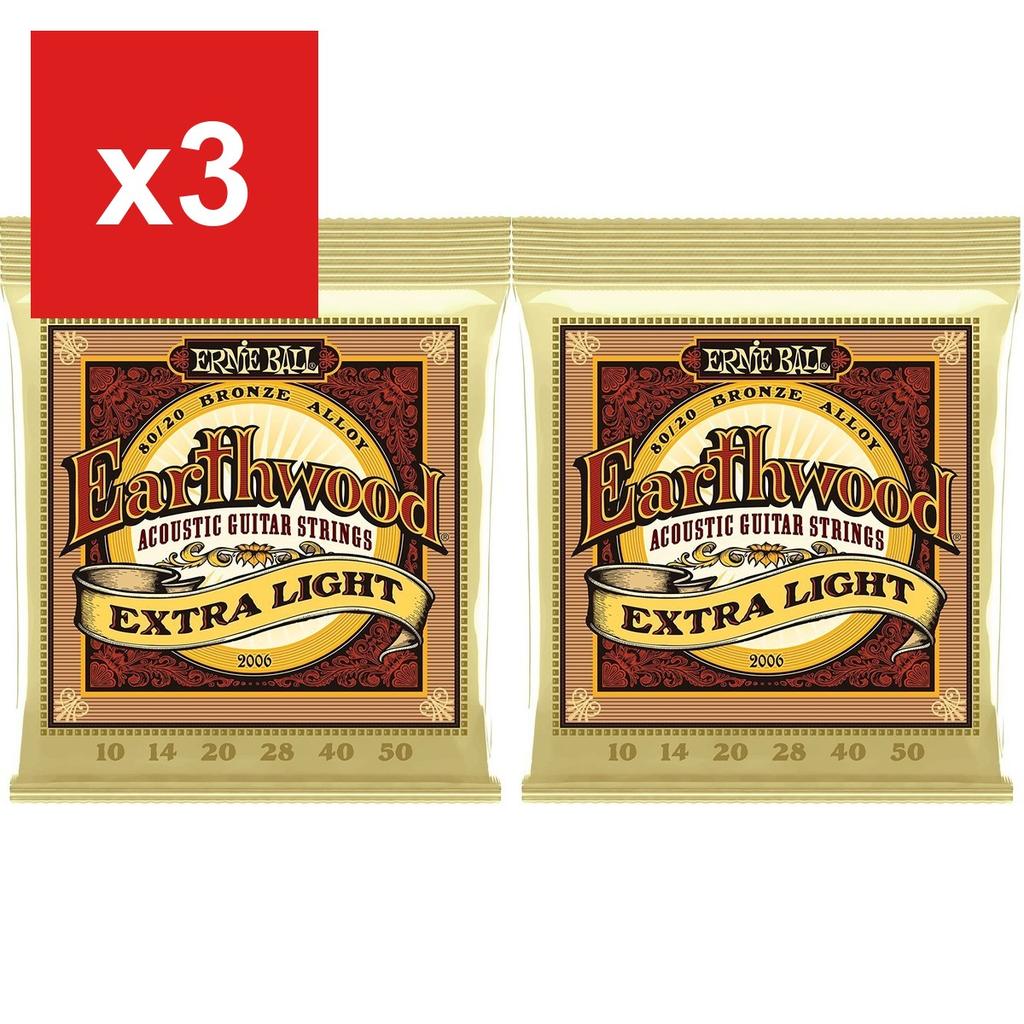 Струны для акустической гитары Ernie Ball 2006 EARTHWOOD 80/20 БРОНЗА EXTRA LIGHT (10-50) Набор из 2 шт.
