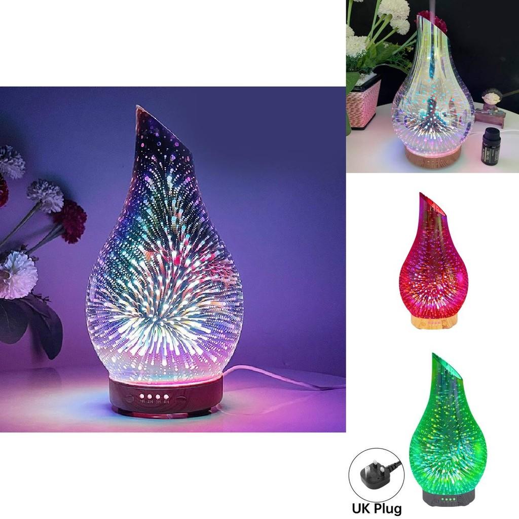 Креативный 3D Стеклянный Ультразвуковой Увлажнитель Холодного Пара с Текстурой Дерева для Дома 7 Цветов Ночник Диффузор Эфирных Масел Форма Вазы