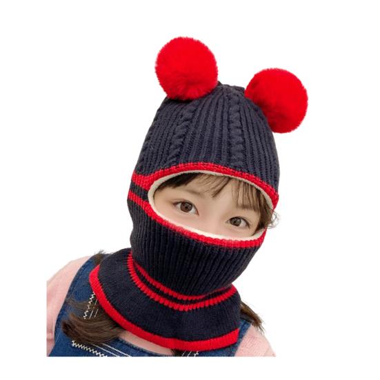 Детская шапка с плюшевыми помпонами, утолщенная вязаная шапка 3-в-1, шапка-шарф-маска, головной убор, эластичная посадка, ветрозащитная шапка