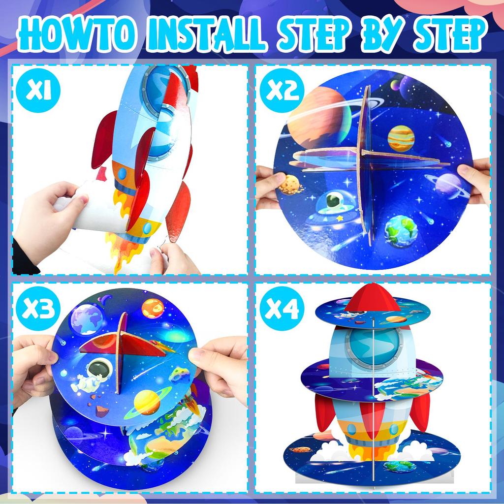 Space Cupcake Stand,3Tiers Space Theme Cupcake Stand,Space Theme Cupcake Dessert Holder,Space Themed Party Decoration&Outer Space Birthday Decorations