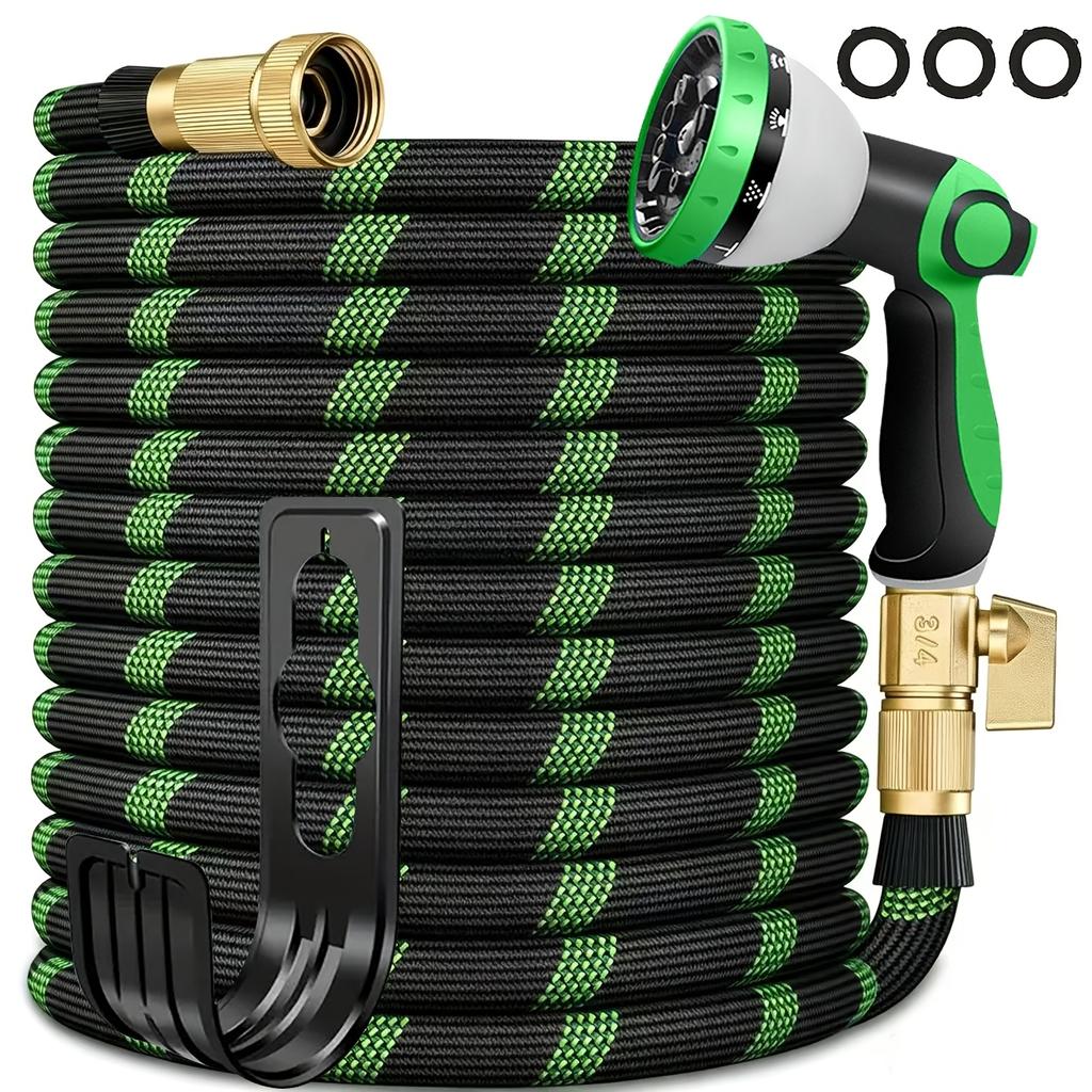 PVC Non-Expandable Garden Hose 10Ft/15Ft/25Ft/50Ft/75Ft/100Ft/150Ft with 10-Function High-Pressure Spray Nozzle for Yard, Lawn and Car Wash