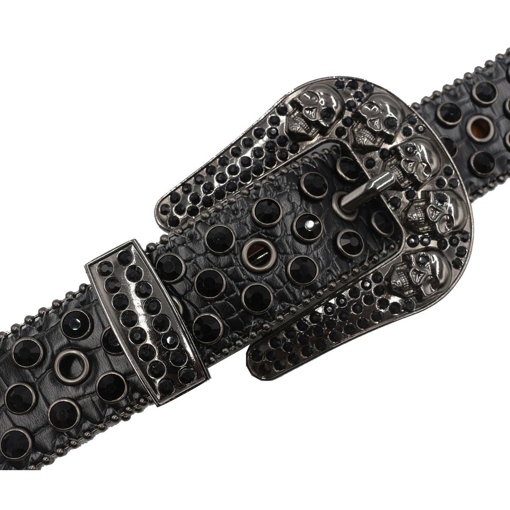 Ремень со стразами Ремень с черепом Инкрустированный бриллиантами Ремень с пряжкой-пином из сплава Модный тренд Бойпанк Широкий ремень Женский