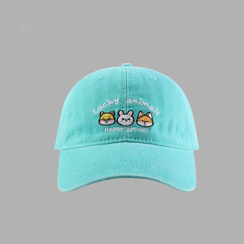 Washed retro hat women's new cartoon animal embroidered baseball cap sweet sunshade duck tongue