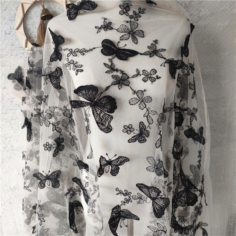 2/4/6 ярдов вышитая кружевная ткань 3D аппликация бабочка кружево сетка вышивка пряжа ткань для самостоятельного шитья вуаль занавес платье
