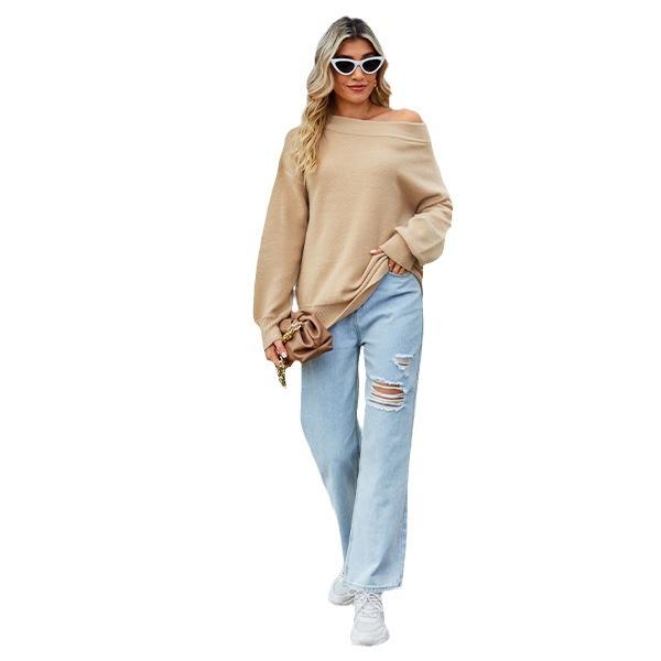 Autumn and Winter Women's Sweater One Shoulder Solid Color Knitwear Loose Large Size Sweater